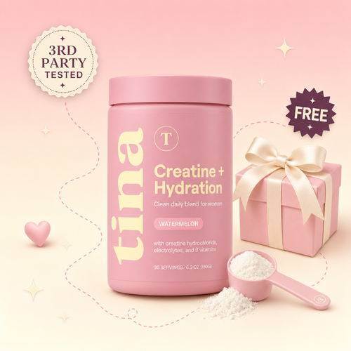 TINA Creatine for Women jar with free pink scoop and gift