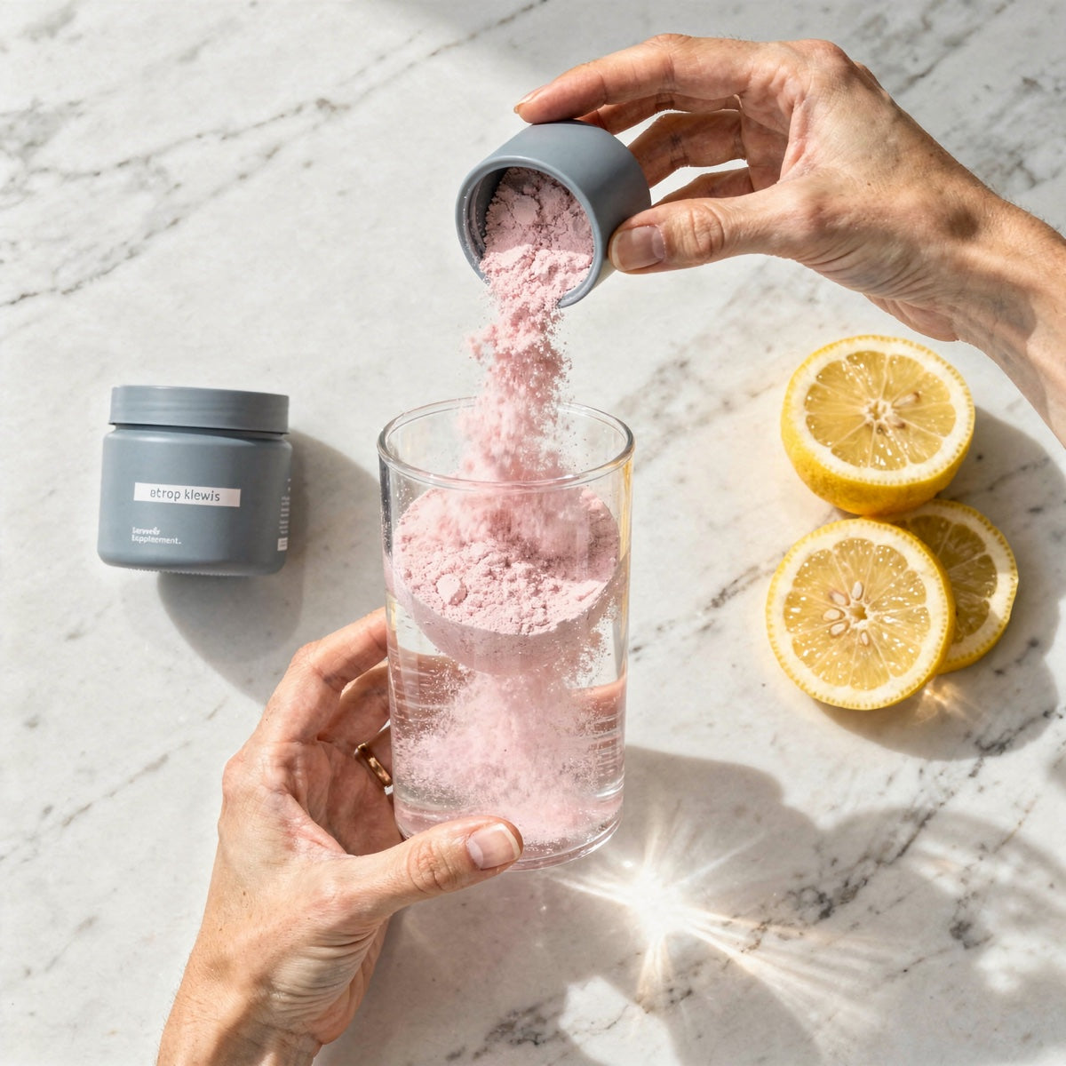 Scooping TINA powder into water